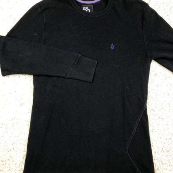 Volcom Men's Black Long Sleeve Sweatshirt Size Small Medium Vintage, Purple Logo - Picture 1 of 11